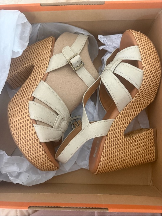 Korks By Kork Ease Dee Platform Wedge Strappy Open Toe Block  Kork-Ease Korks Dee Woven Cream Platform Sandal